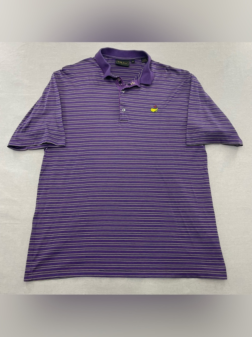 Bobby Jones Men's M Shirt Purple Striped Polo Masters Golf Logo Made In Italy